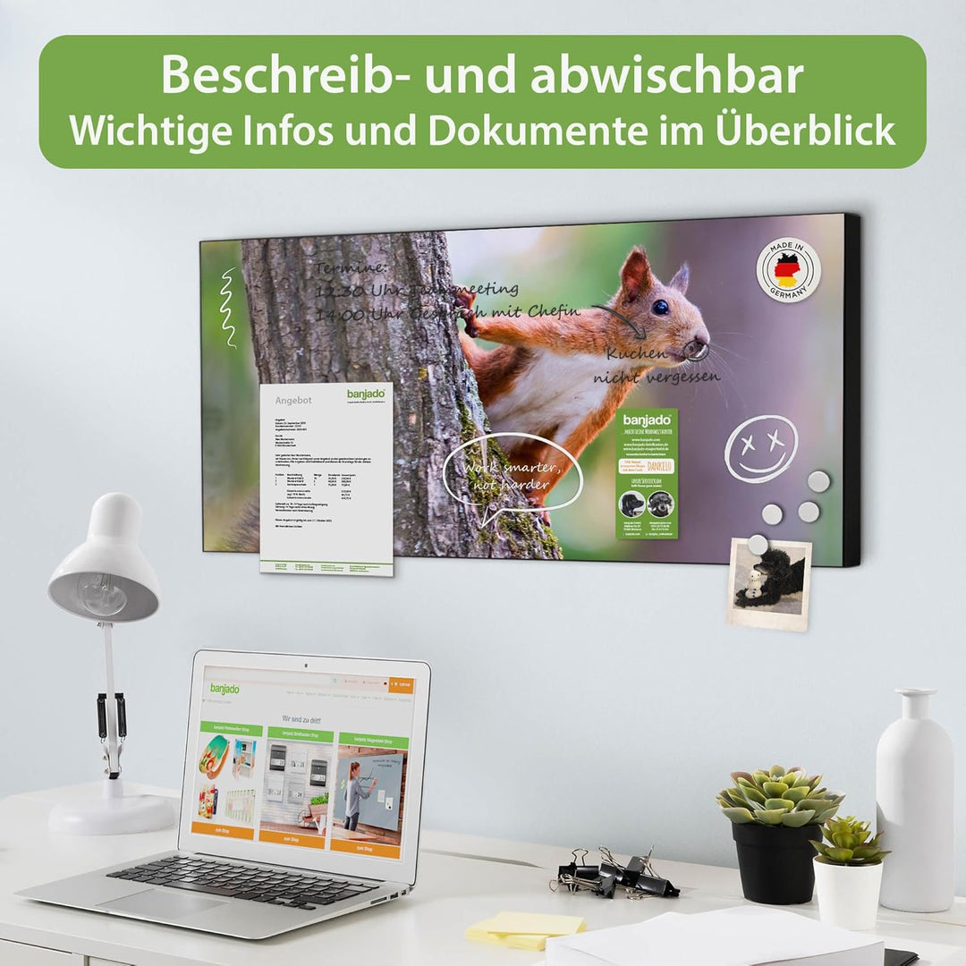 banjado Magnettafel schwarz 78 x 37cm / Magnetwand Metall/Magnetpinnwand als Memoboard/Pinnwand Magn