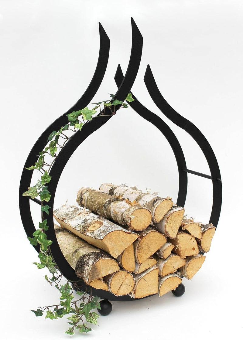 DanDiBo Kaminholzregal Innen Schwarz Kaminholzständer Flamme 78 cm Holzkorb Kaminholzhalter Feuerhol