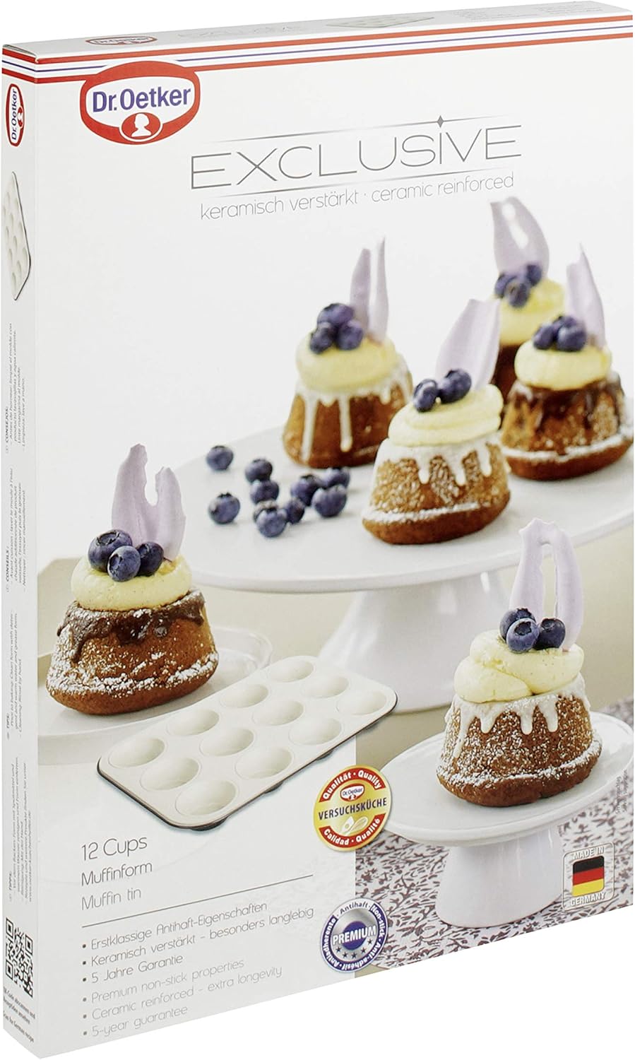 Dr. Oetker 12er-Muffinform Ø 5 cm EXCLUSIVE, Muffinbackform aus Stahlblech, Backblech mit keramisch