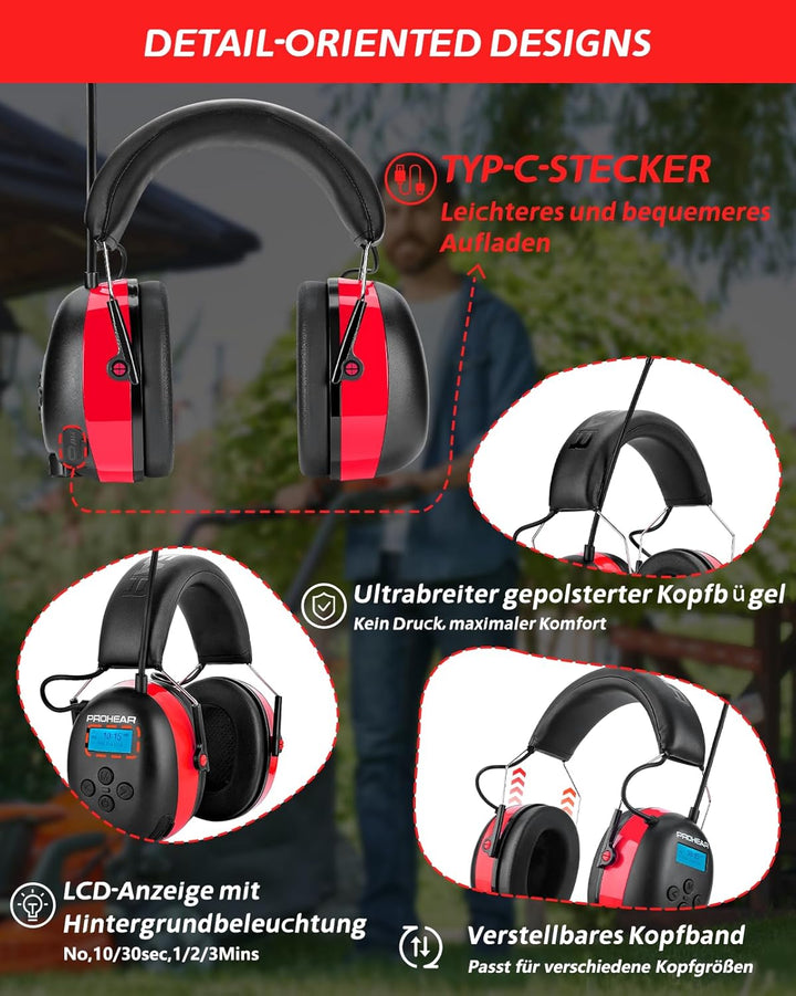 PROHEAR 033A (Upgraded) Gehörschutz mit Radio DAB +/Bluetooth/FM, Kopfhörer mit Radio mit Eingebaute