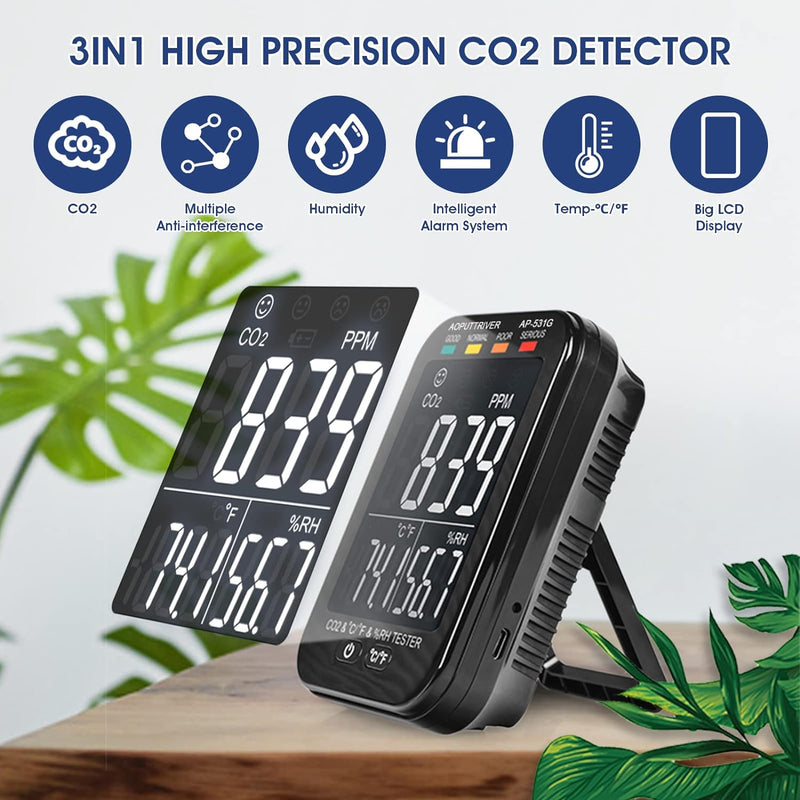 Mini CO2 Detektor, AP-531G Tragbarer CO2-Detektor 3-in-1-Raumluftqualitätsmonitor mit Temperatur- (℃