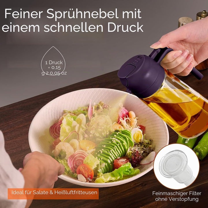 YARRAMATE 2 Stück 2 in 1 Ölsprüher für speiseöl, 470ml Öl Sprühflasche lebensmittelecht, Ölspray zum