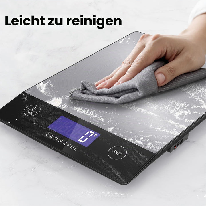 CROWNFUL Wiederaufladbare Lebensmittel-Küchenwaage, 33-Pfund-Digitalwaage, Food Scale zum Backen und