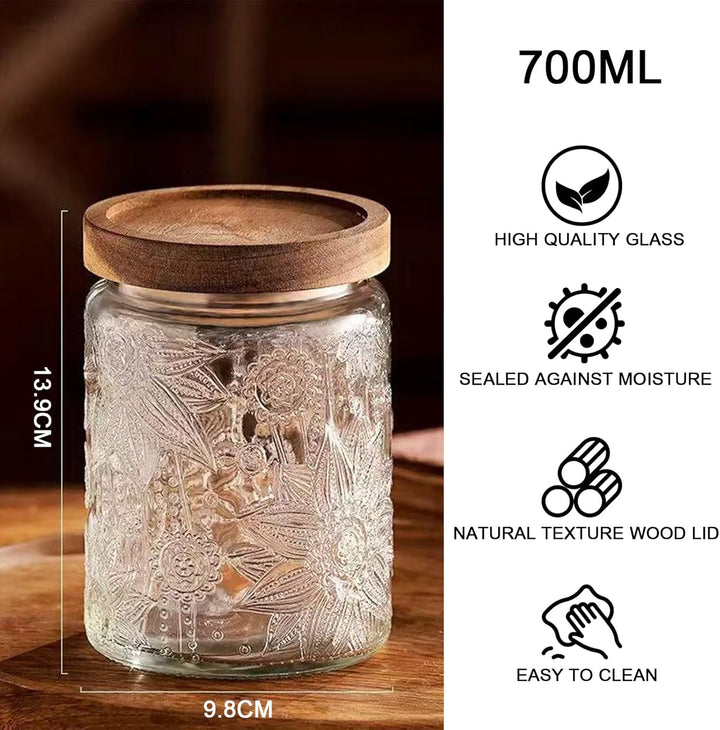 700ML Vintage Glasbehälter mit Deckel, 2er Set Vorratsdosen mit Deckel Luftdicht Glas Aufbewahrungsd