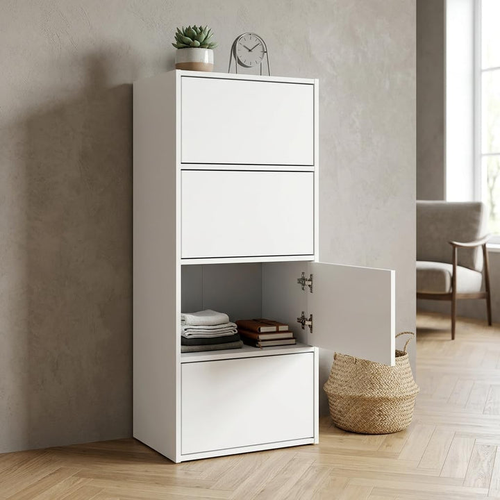 meble masztalerz Kommode mit 4 Türen Weiss 50x39x120 cm - Schuhschrank Hoch - Wohnzimmer Schrank - F