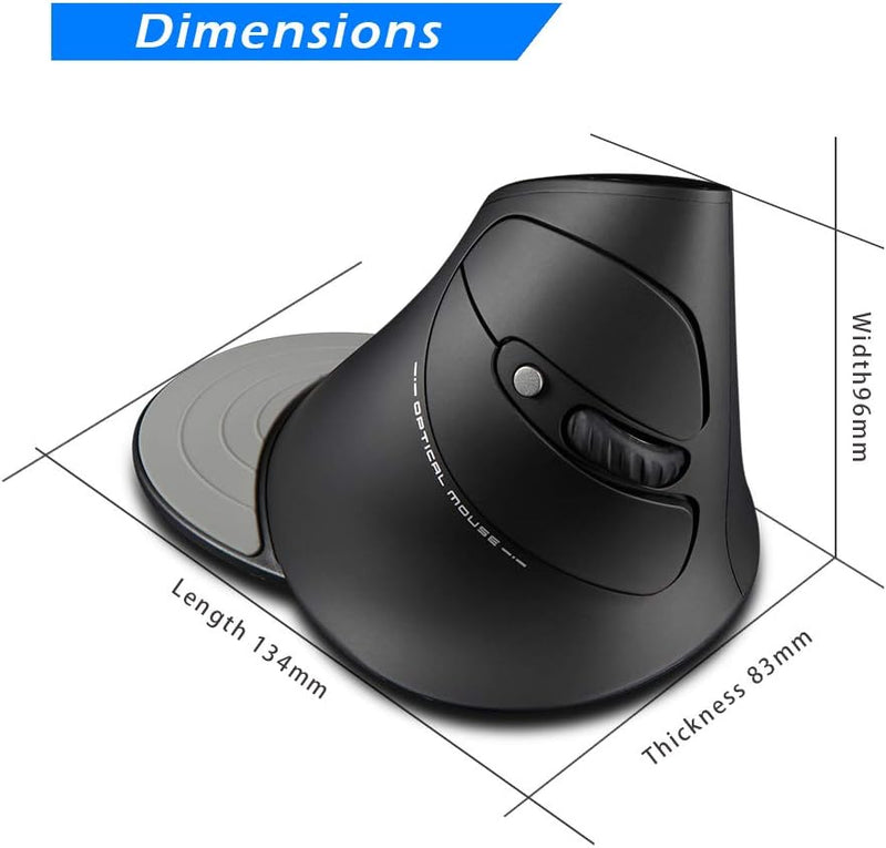 zelotes Kabellose Maus, 2,4 GHz, vertikale Maus, ergonomisch, mit Nano-Empfänger, abnehmbare Handgel