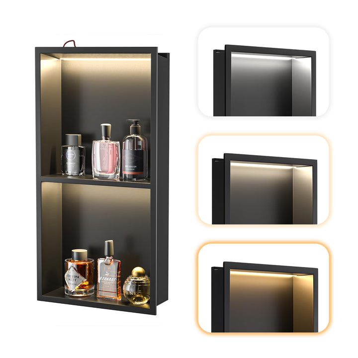 wandnische dusche mit led mit 3 Farbtemperaturen,schwarz, Schwarz