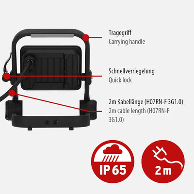 Brennenstuhl LED Baustrahler JARO 3060 M (20W, 2300lm, 6500K, IP65, 2m Kabel, LED Arbeitsstrahler mi