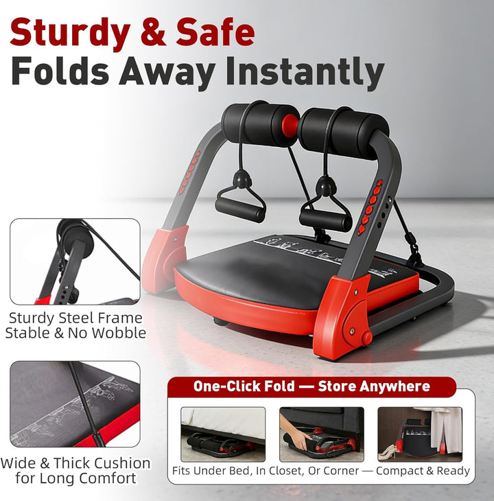 Core Bauchtrainer für Zuhause, Klappbarer Bauchroller Bauchmuskeltrainer Fitnessgeräte für Zuhause,