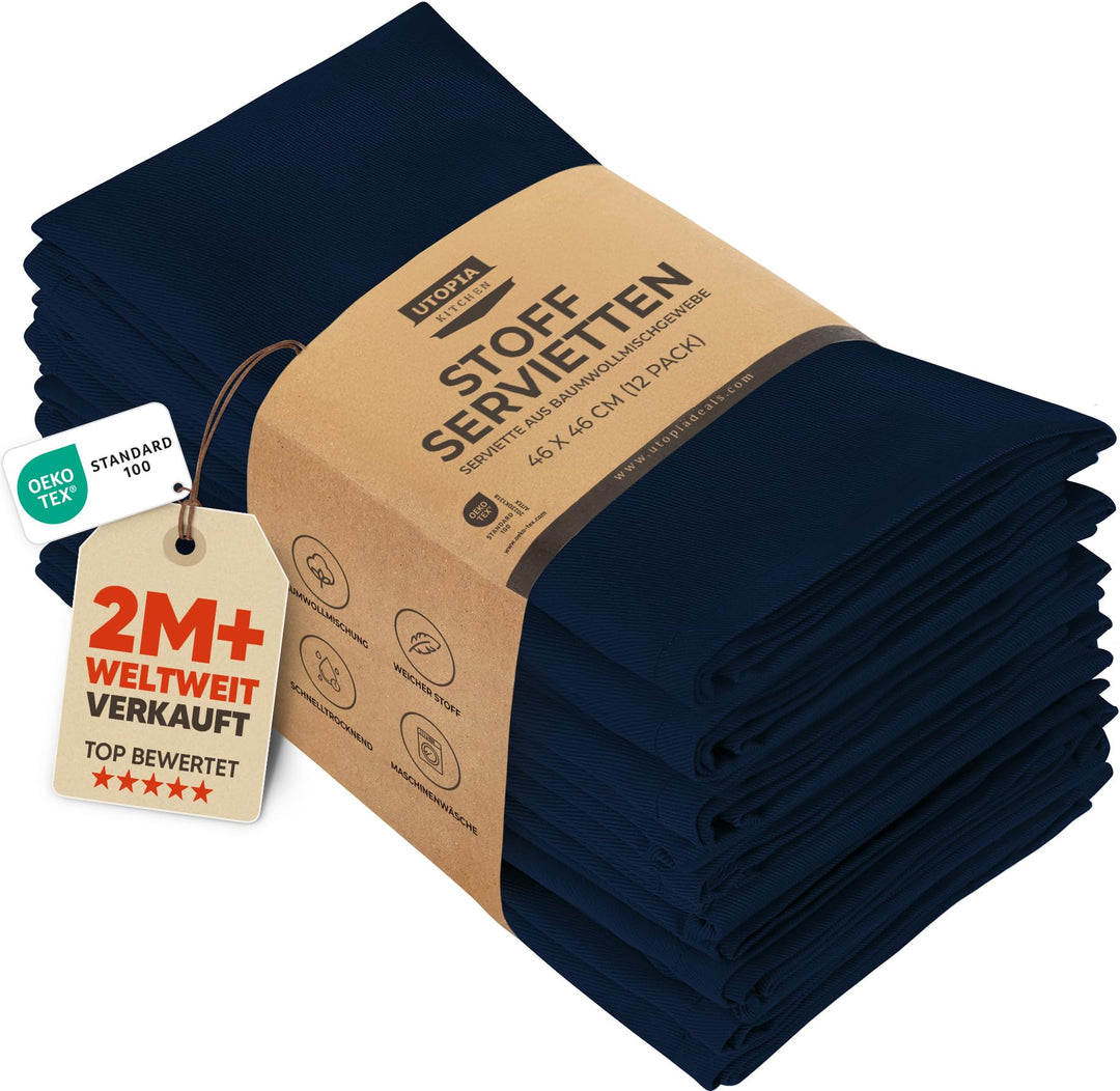 Utopia Kitchen Stoffservietten [12er Pack, Marine] 46x46 cm Waschbare Tischservietten für Hotel, Mit