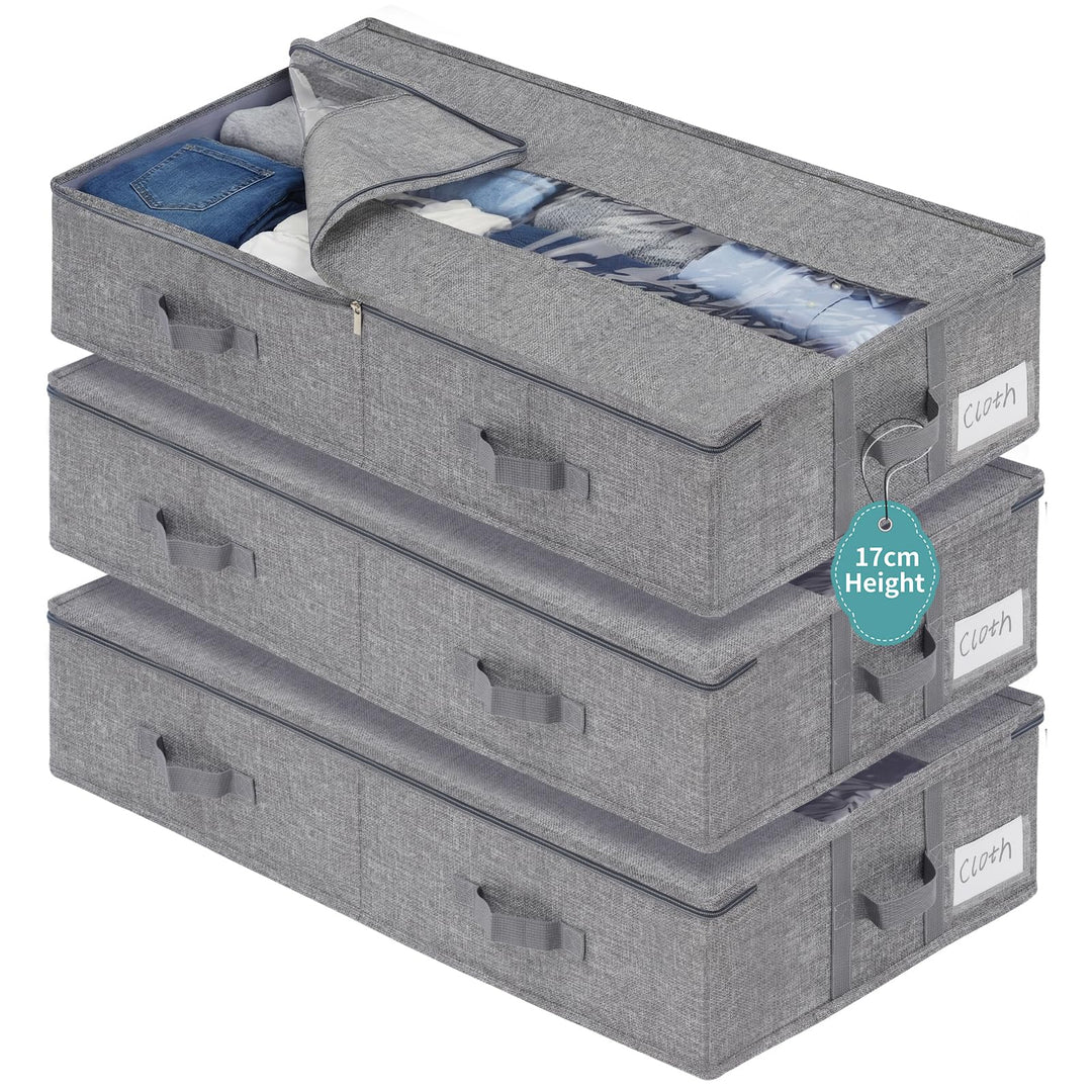 GARPROVM Stabil Unterbett Aufbewahrungsbox 3er Set, 76x40x17cm Formstabil Unterbettkommode Unterbett