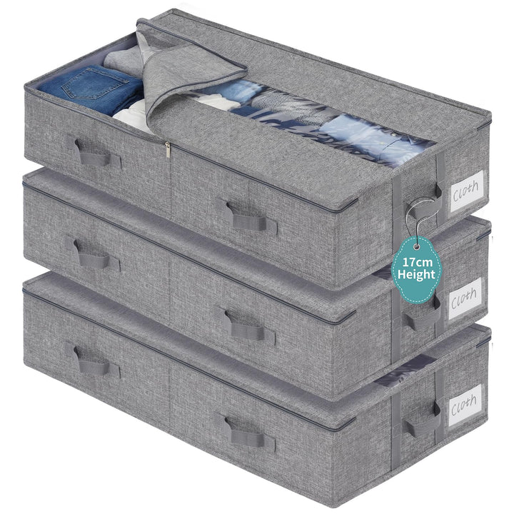 GARPROVM Stabil Unterbett Aufbewahrungsbox 3er Set, 76x40x17cm Formstabil Unterbettkommode Unterbett