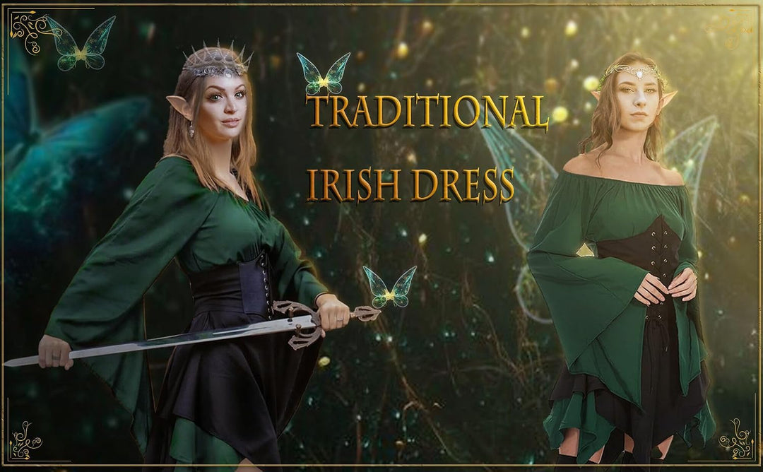Traditionelles irisches Kleid für Damen, Renaissance, Mittelalter, Kostüm, ausgestellte Ärmel, Korse