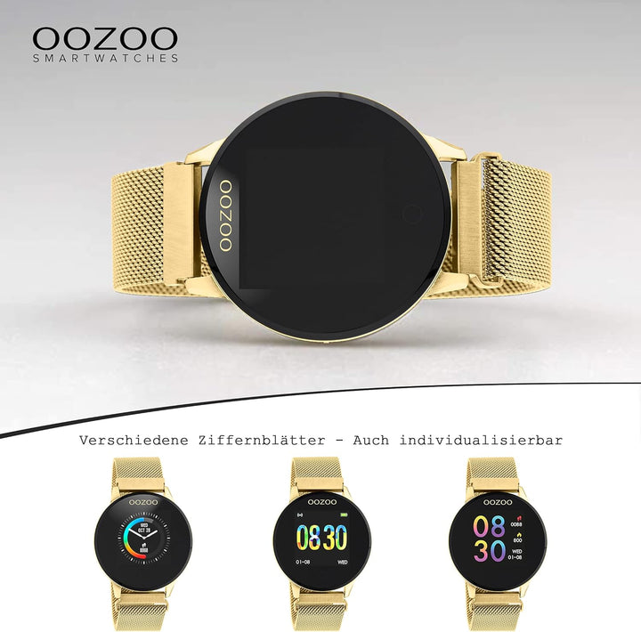 Oozoo Smartwatch Unisex Fitnessuhr (Gold/Gold Metall), Gold/Gold Metall