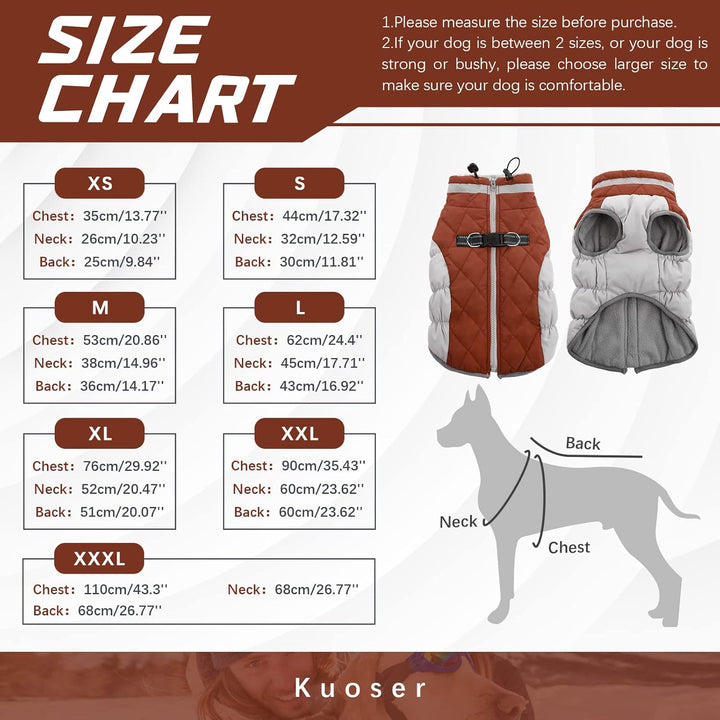 Kuoser Hundejacke Wintermantel für Mittelgrosse Hunde - Wasserdichte Winterweste Mit Geschirr - Warm