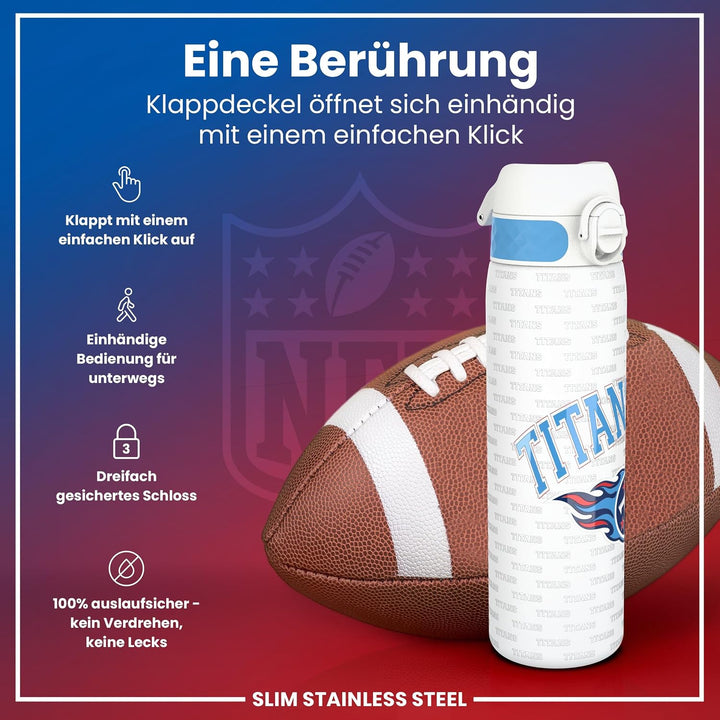 ion8 NFL Edelstahl-Trinkflasche, Auslaufsicher, Einhandöffnung, Sichere Verriegelung, Spülmaschinenf
