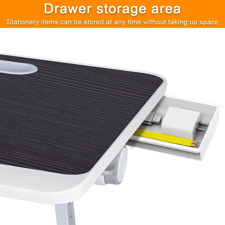 Betttisch Klappbar, Laptoptisch, Einstellbare Höhe, mit Buchständer, Schublade, Lap Stopper, Tablet