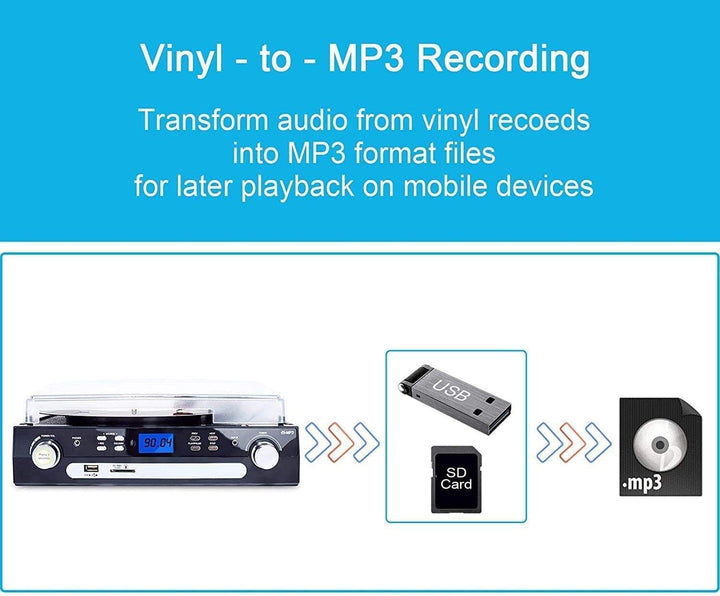 DIGITNOW! Vinil pikap Bluetooth pikap çalar Stereo hoparlörlü, pikap çalar 3 hız kademesi, kaset AM/