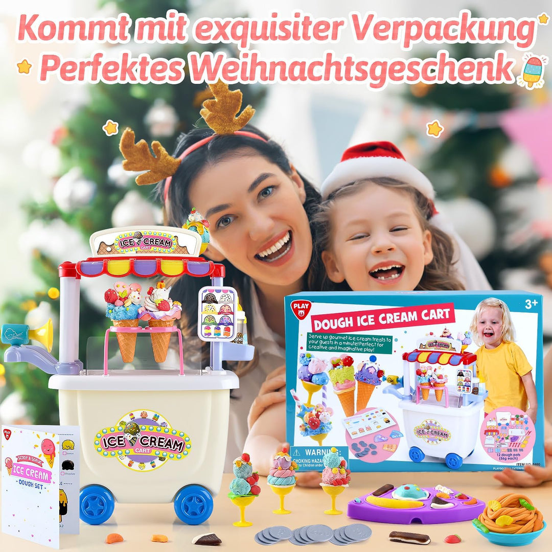 PLAY Das Eiswagen Kinder Knete Set - DIY Knete Zubehör, Kinderknete Kitchen Creations mit Knetwerkze