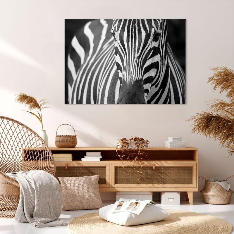 ARTTOR Bilder auf Leinwand 100x70cm Leinwandbild Tiere Zebra gestreift Gross Wanddeko Bild Schlafzim