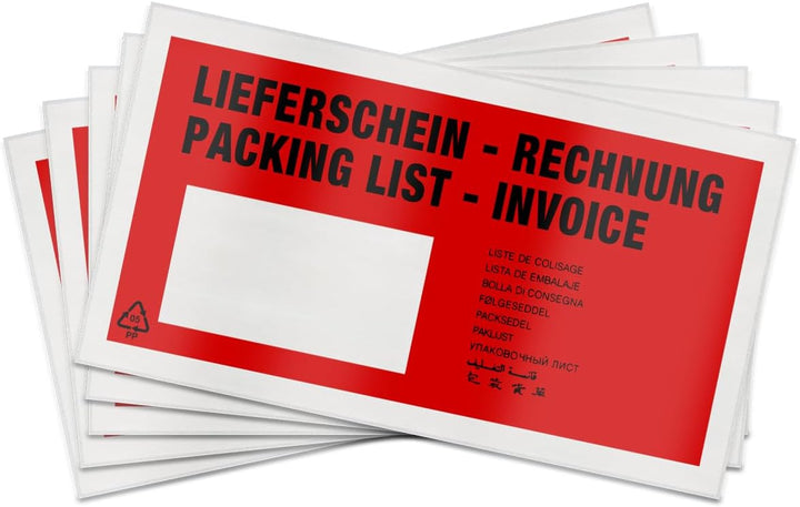 verpacking Lieferscheintaschen 22,5 x 11 cm DIN Lang Rot selbstklebende Dokumententaschen Begleitpap