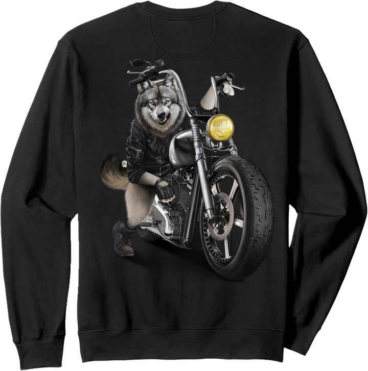 Grauer Wolf fährt ein Chopper Motorrad Sweatshirt