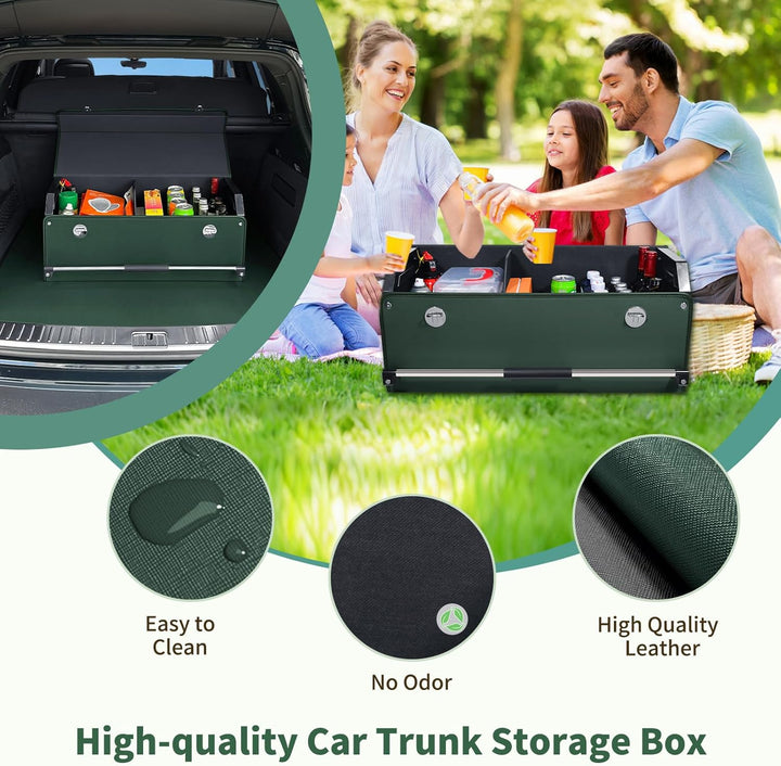 Auto Kofferraum Organizer mit Deckel, Premium Leder Kofferraumtasche mit stabilem Griff, Multifunkti