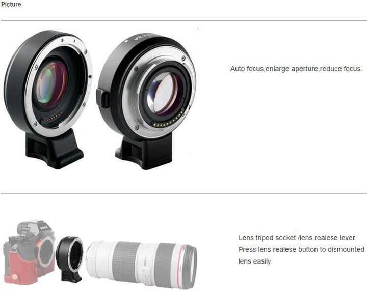 VILTROX® EF-E II F Verstärker Objektiv Adapter konverter für Canon EF-Objektiv auf Sony A7 A9 A7R A7