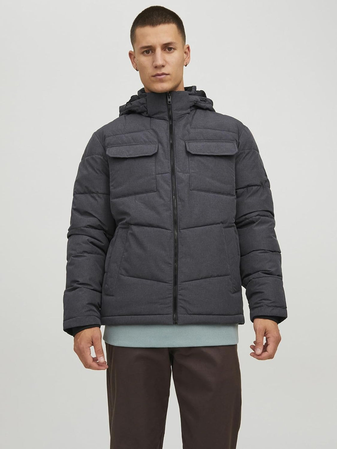 JACK & JONES Brady Puffer Coat M Dark Grey Melange, M Dark Grey Melange