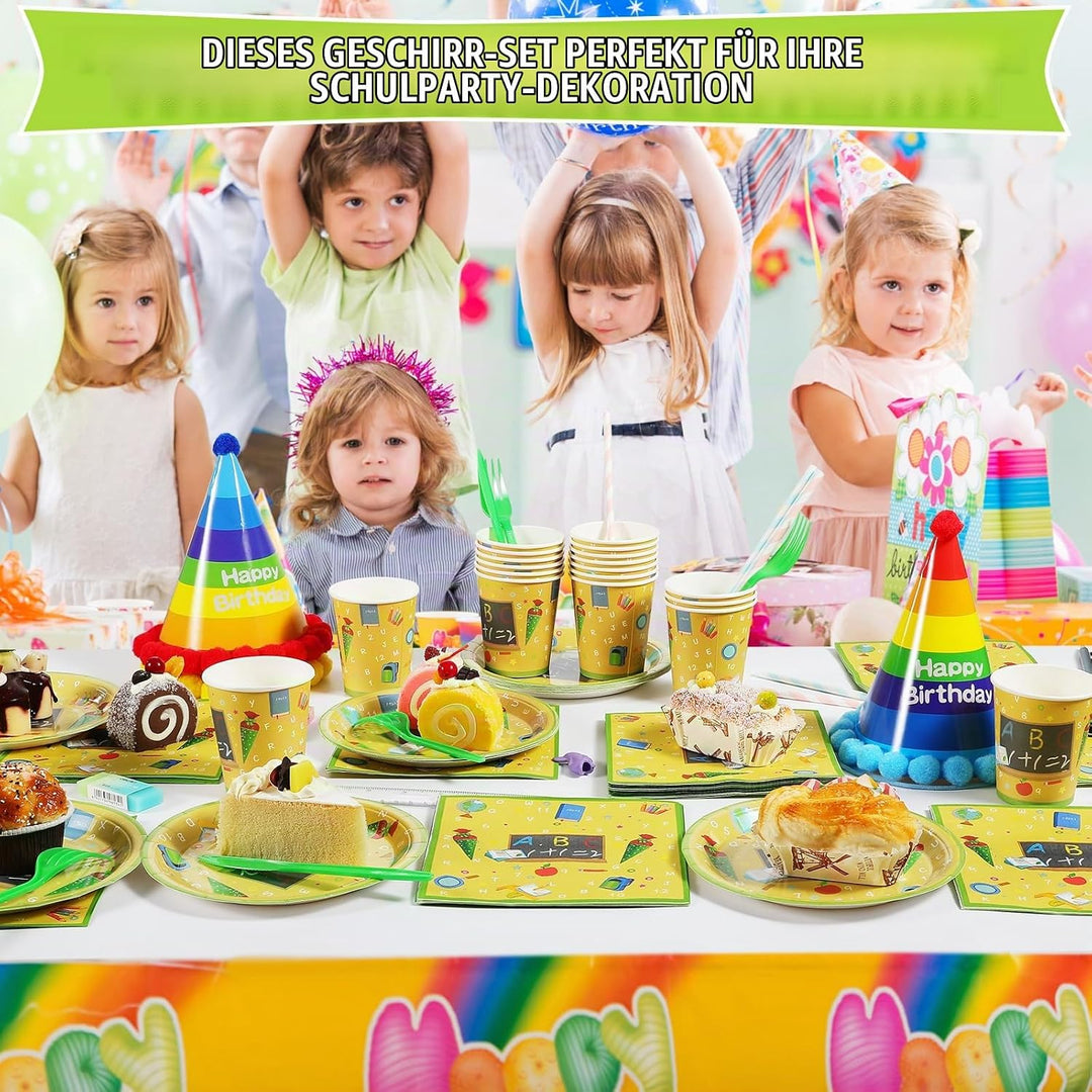 60 Teile Schulanfang Servietten Set,20 Personen Einschulung Deko Zubehör mit bunten ABC Zuckertüte 1