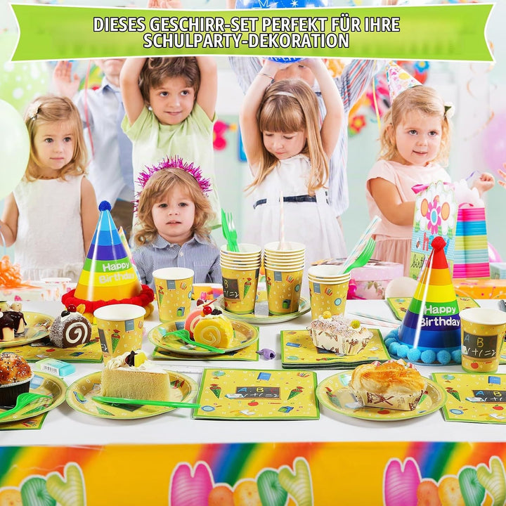 60 Teile Schulanfang Servietten Set,20 Personen Einschulung Deko Zubehör mit bunten ABC Zuckertüte 1