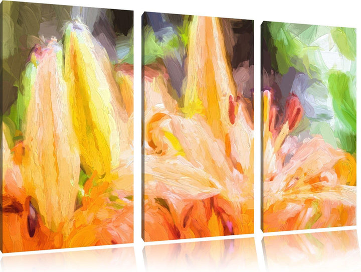 Pixxprint schöne orangene Lilien Kunst als Leinwandbild/Grösse: 3 Teilig (120x80 cm) cm/Wandbild/Kun