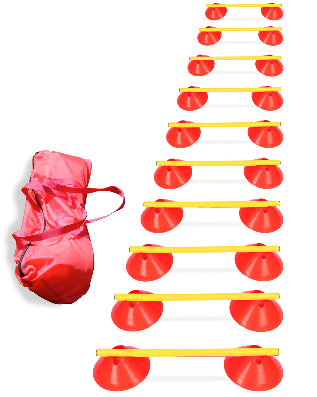 Cavaletti Mini-Hürden 10er Set – Markiermulden Rot & gelbe 50cm Stangen – inkl. Tragetasche – sicher