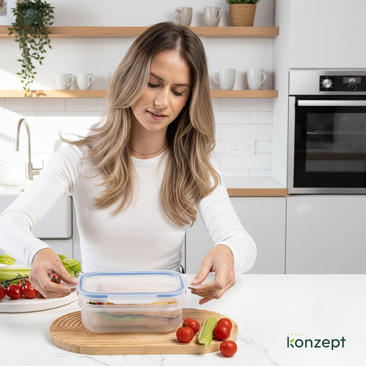 KONZEPT Frischhaltedosen mit Deckel 1L Set 6er Kühlschrank Organizer Transparent Mealprepboxen Stape