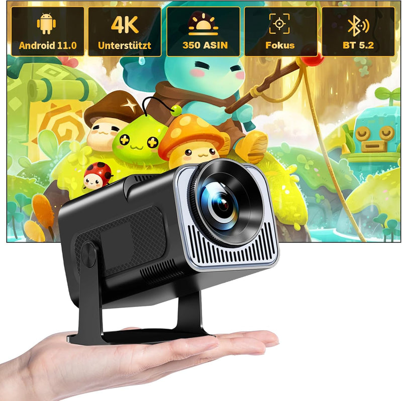 HIPPUS Mini Beamer 4K Heimkino, Projektor 4K Unterstützt 1080P Full HD, Projector mit Android OS 11.