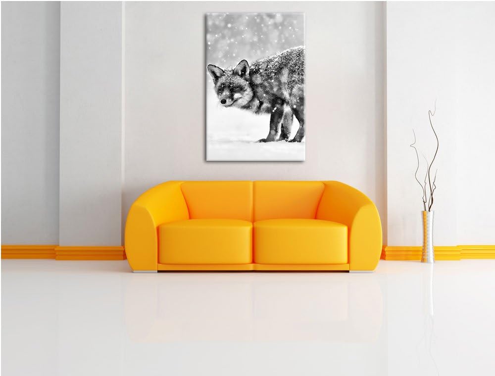 Pixxprint Monocrome, Roter Fuchs im Schneegestöber, Format: 100x70 auf Leinwand, 100x70