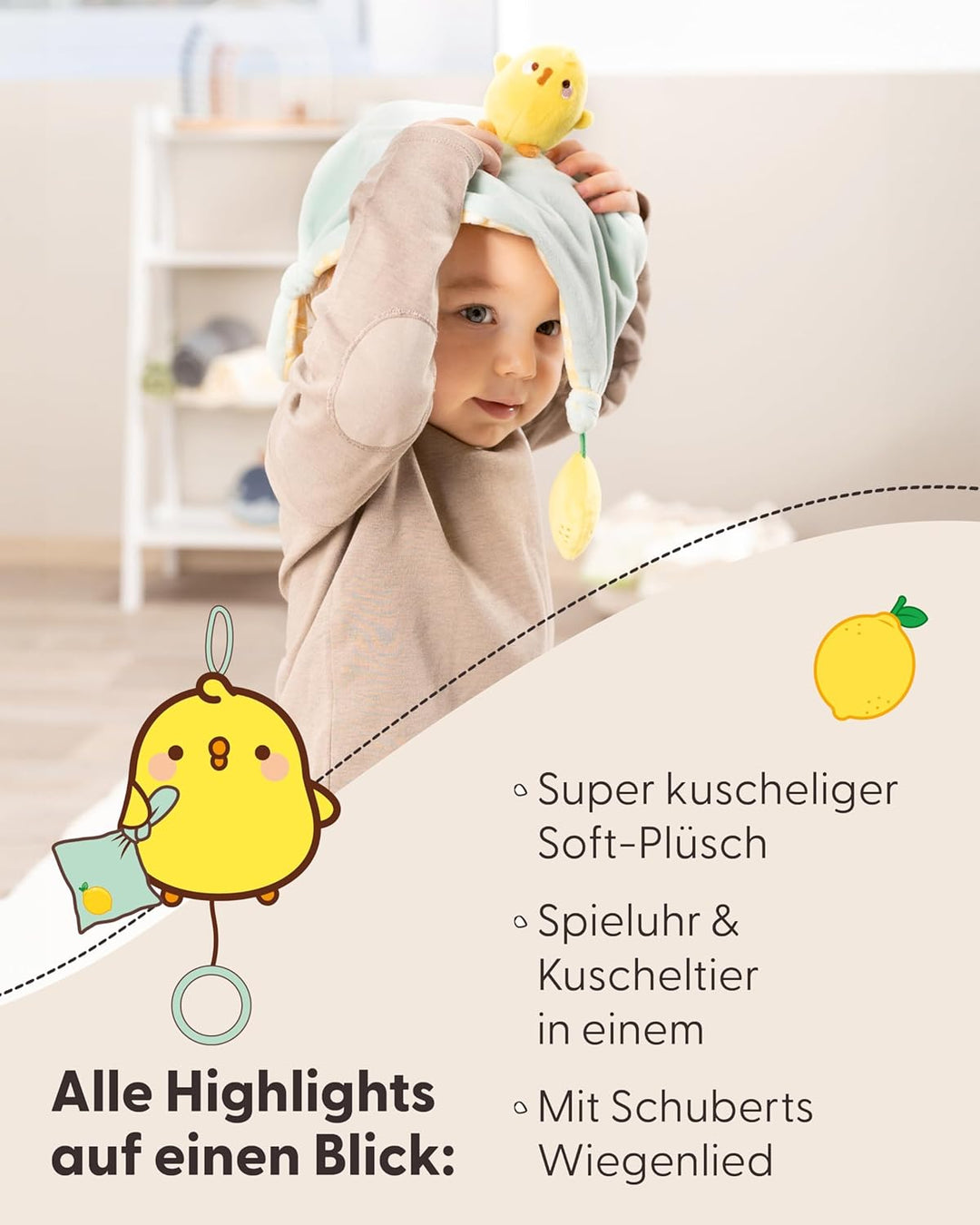 NICI Spieluhr Baby Einschlafhilfe Piu Piu 13 cm mit sanfter, beruhigender Gute-Nacht-Melodie - Flaus