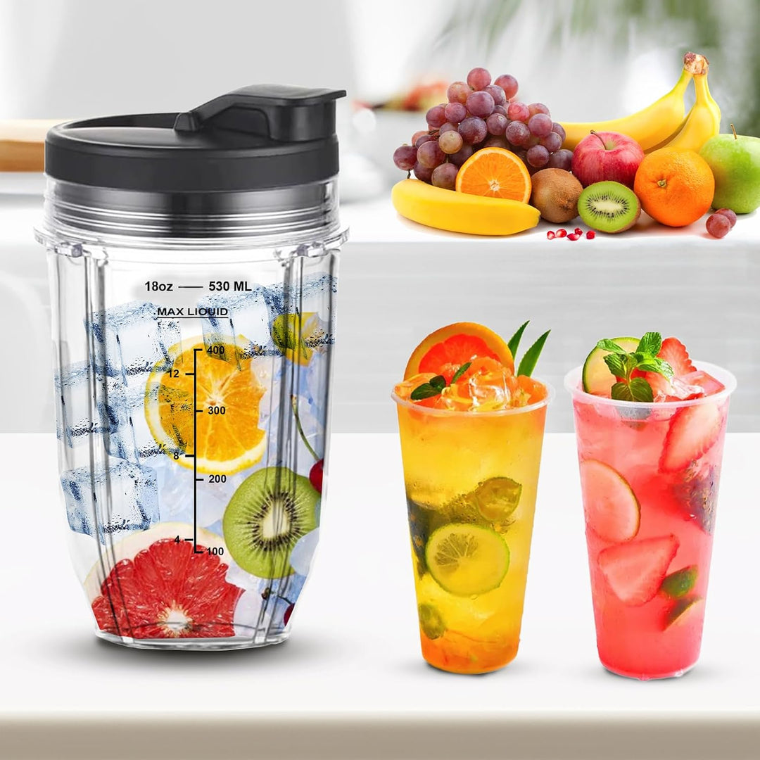 Ersatzbecher kompatibel mit Ninja Auto-iQ Blender – 18oz & 24oz Smoothie Cups mit Deckel – Passend f