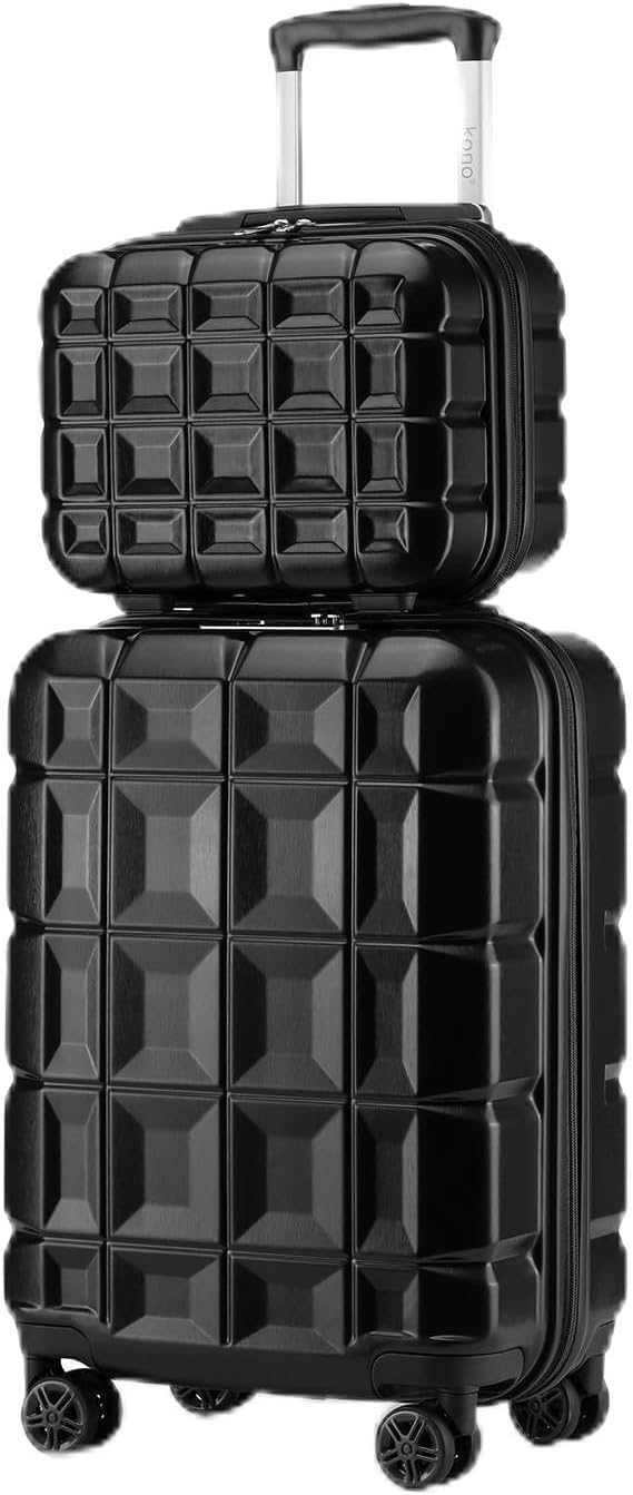 KONO Gepäck-Sets Kofferset 2 Teilig Handgepäck Koffer mit Beautycase (54cm+Kosmetikkoffer, Schwarz)