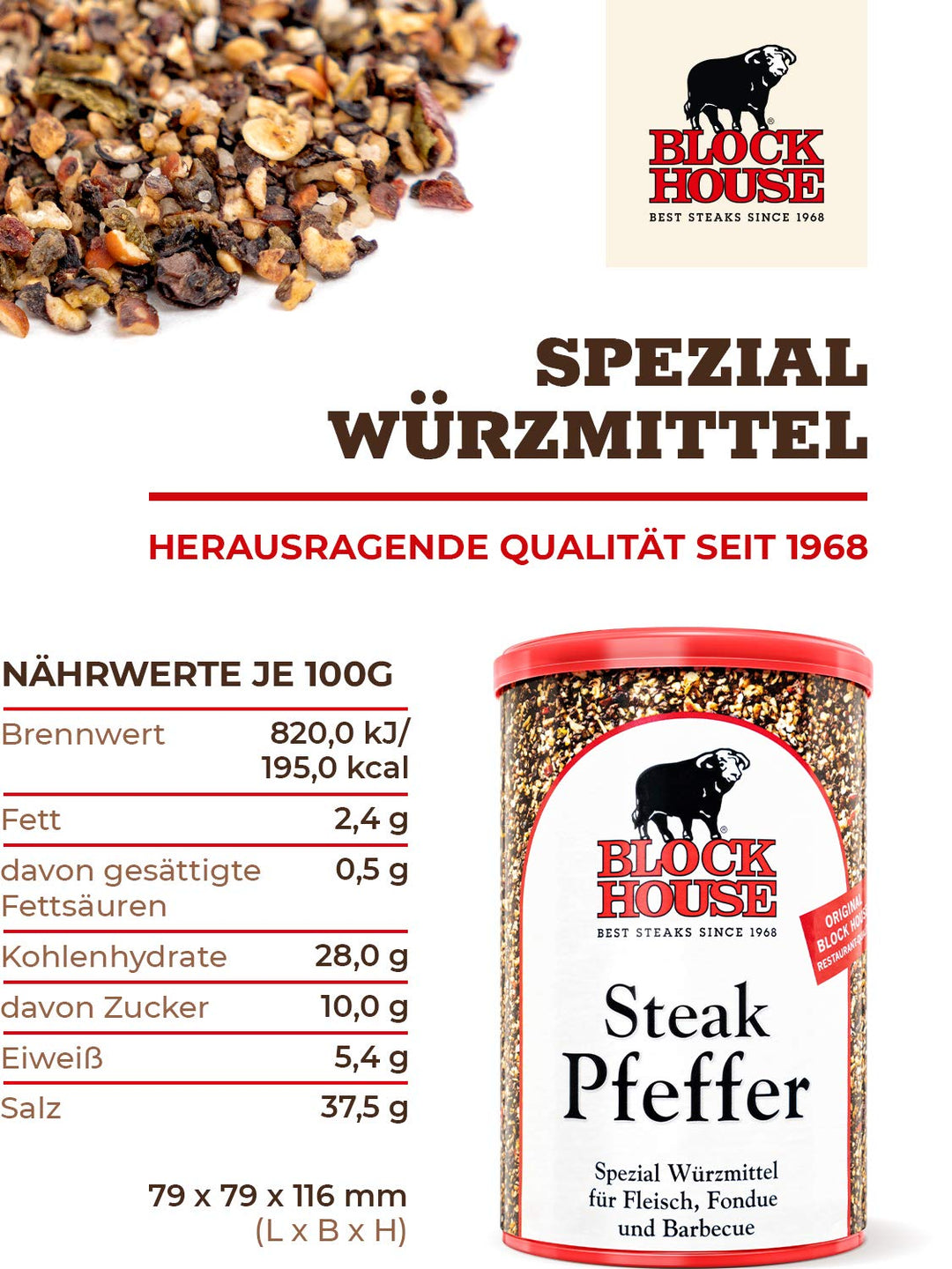 Block House Steak Pfeffer, Dose 12 x 200 g Gastropack 2.4 kg (1er Pack), 2.4 kg (1er Pack)