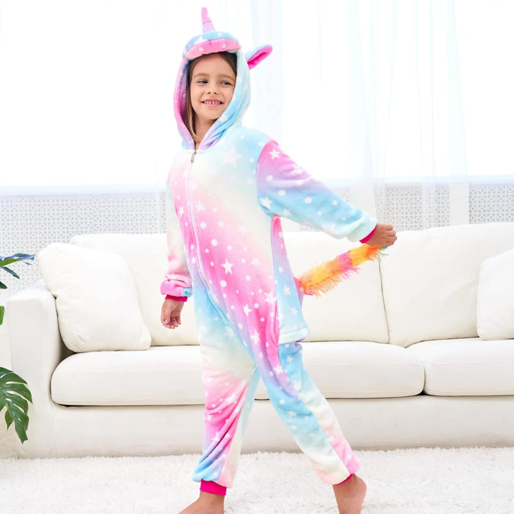 Weiche Einhorn Schlafstrampler Strampelanzug Einhorn Schlafoveralls für Mädchen 7-8 Jahre Rötlich, 7