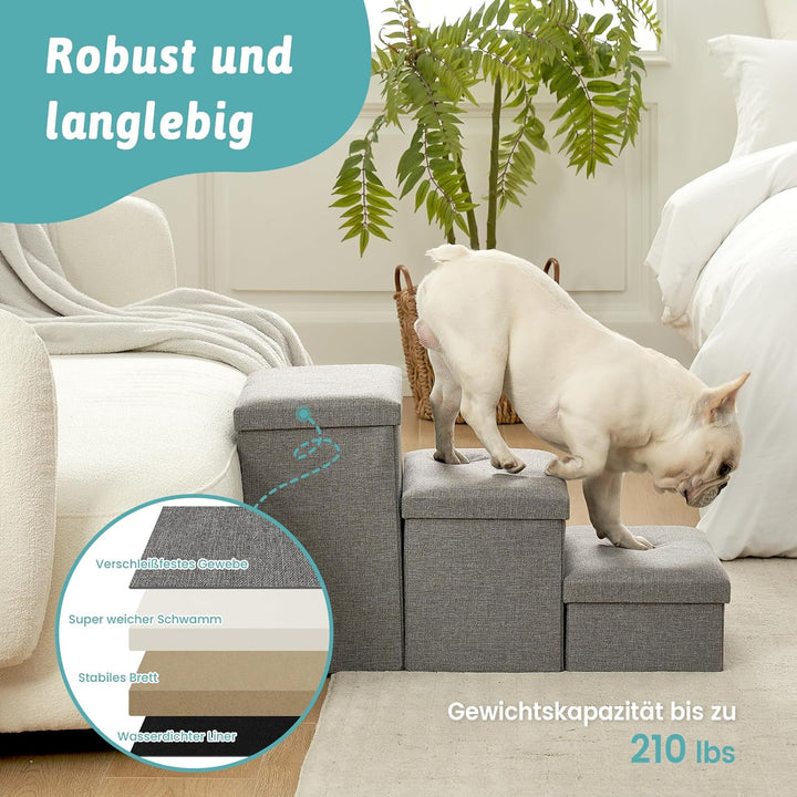 COZY KISS Hundetreppe für Kleine Hunde mit Stauraum, Breite Haustiertreppe Faltbare für Bett und Cou