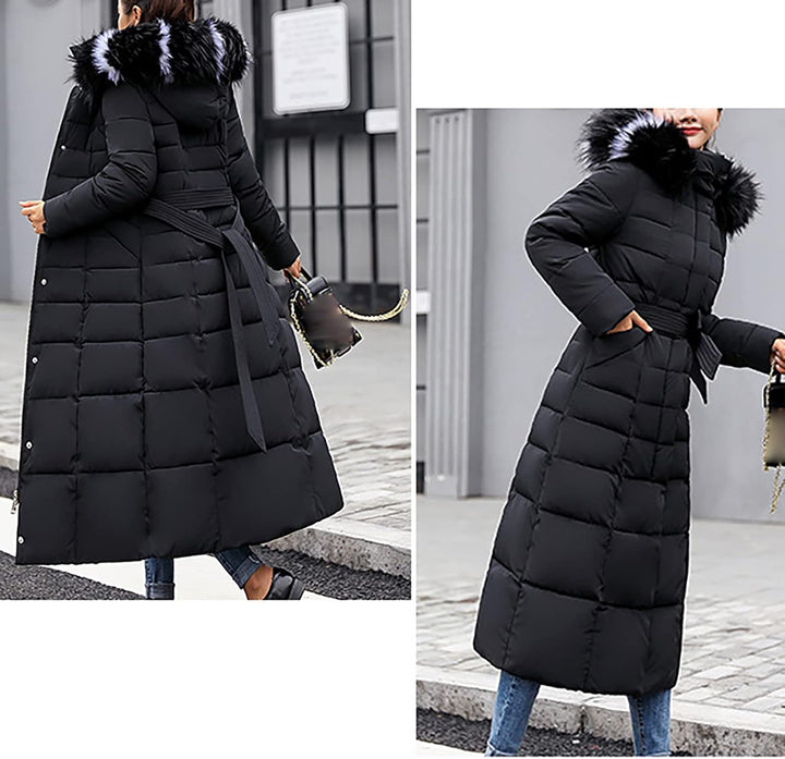 Ansenesna Steppjacke Damen Lang Mit Fellkapuze Winter Elegant Winterjacke Frauen Kapuze Dicke Daunen