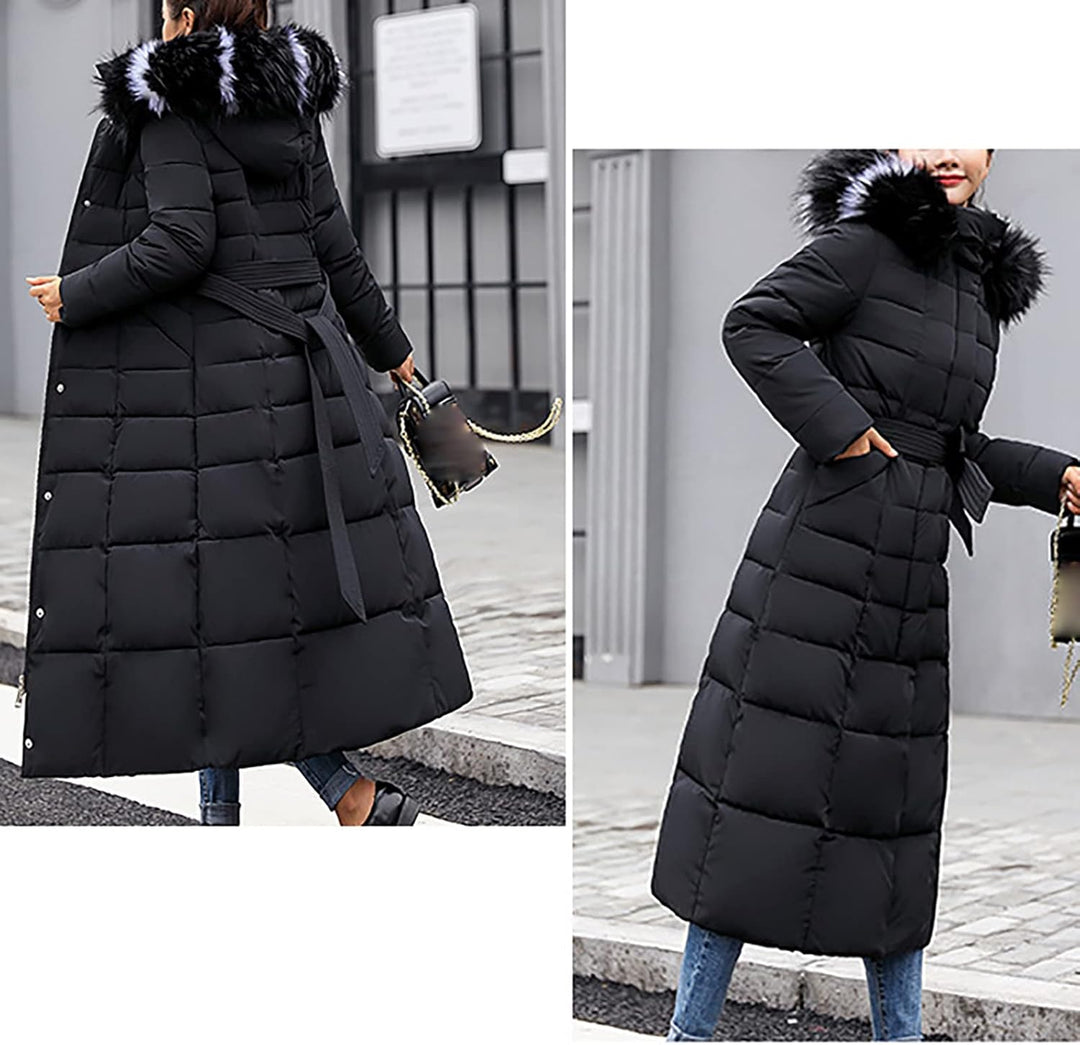 Ansenesna Steppjacke Damen Lang Mit Fellkapuze Winter Elegant Winterjacke Frauen Kapuze Dicke Daunen