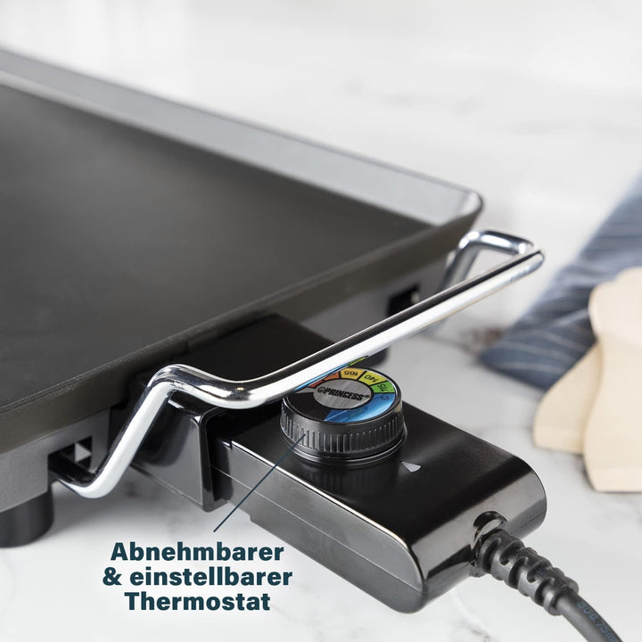 Plancha Princess Chef Pro Classic schwarz – Aluguss – 4 Personen – 46 x 26 cm – 2000 W, 46 x 26 cm
