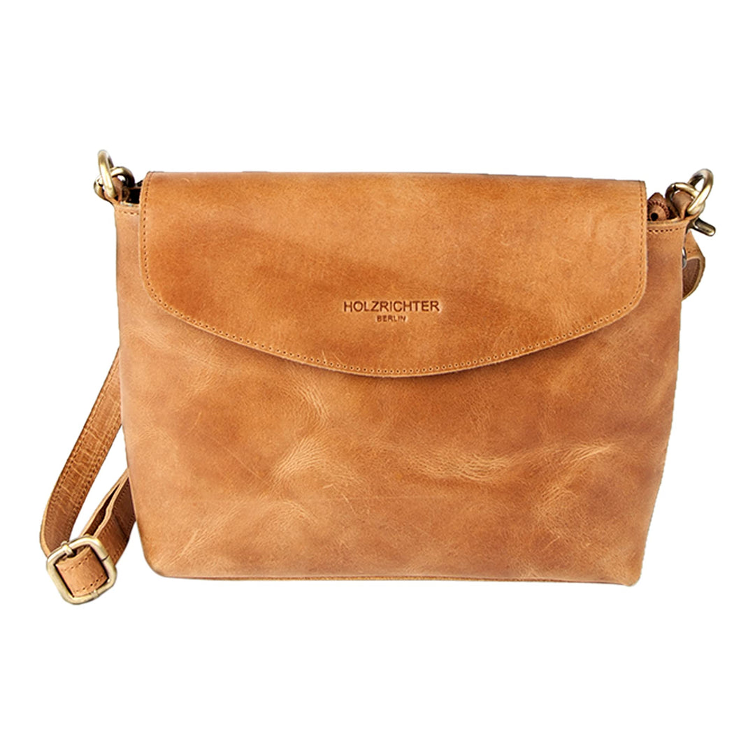HOLZRICHTER BERLIN Damen Umhängetasche (M) – Premium Leder Handtasche klein Camel-braun, Camel-braun