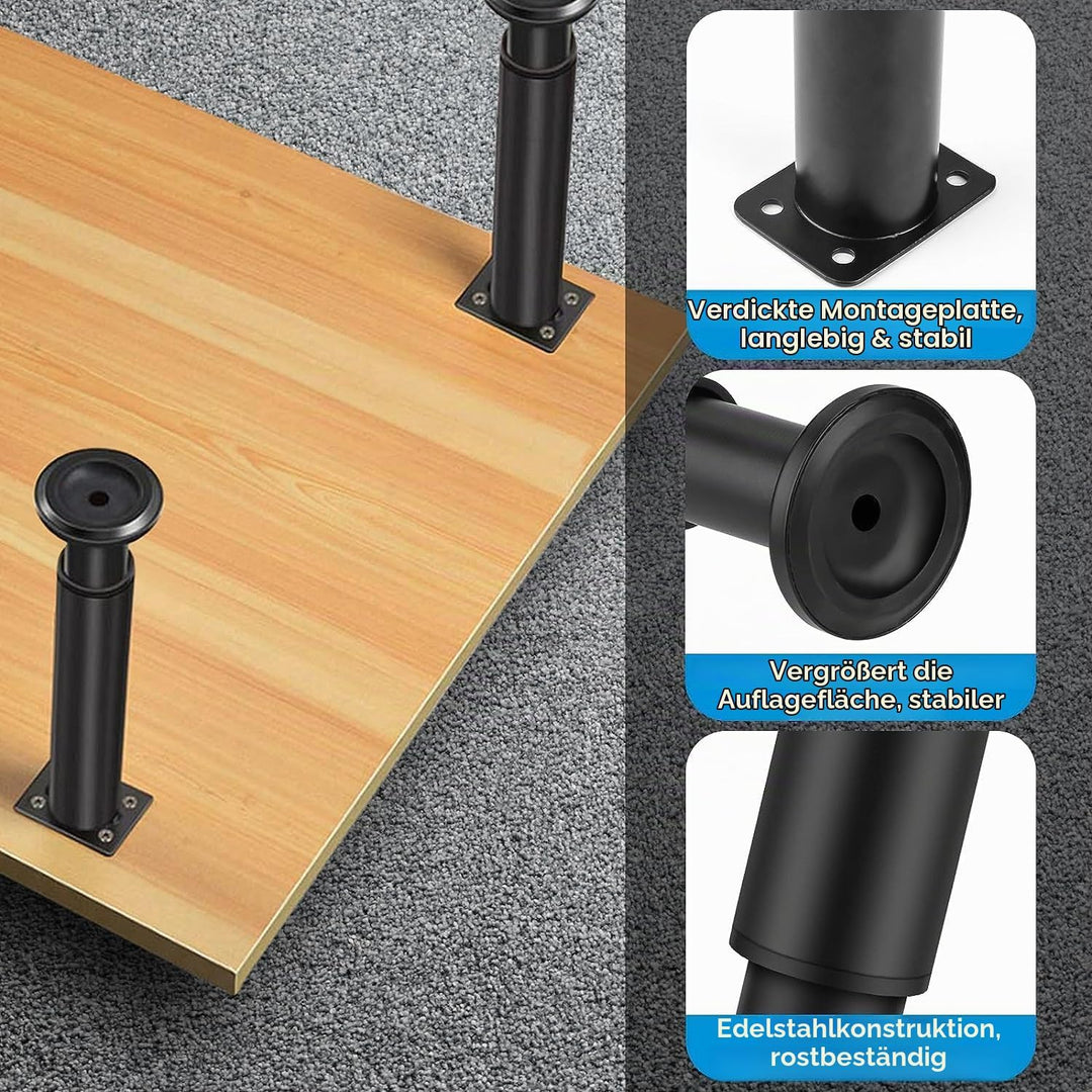 4 Schwarz Verstellbare Möbelfüsse 25-42cm,Tischbeine Metall Füsse für Möbel,rutschfest,Rostbeständig