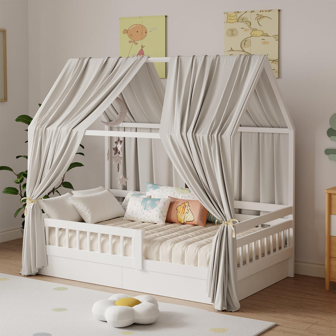 Hausbett Himmel, Betthimmel Hausbett Musselin mit 2 Stück Betthimmel, Stoffhimmel für Hausbetten Mäd