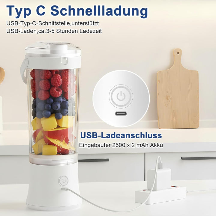 TopEsct tragbarer Mixer für Shakes und Smoothies,500 ml leistungsstarker kabelloser Mini-Mixer,wiede