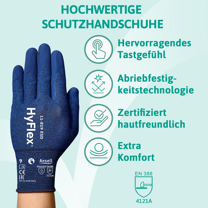 Ansell HyFlex 11-819 Dünne Arbeitshandschuhe, Rutschfeste Nitril-Beschichtung, Schutzhandschuhe vor